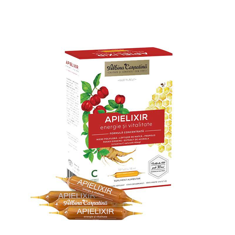 Apielixir Energie si Vitalitate 10 fiole x 10 mililitri Albina Carpatina Apicola Pastoral