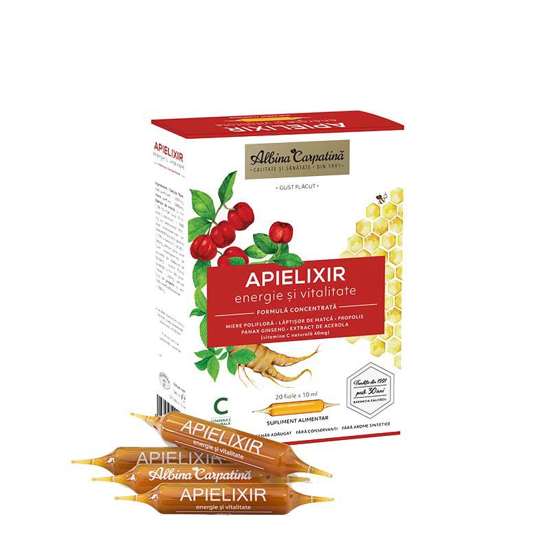 Apielixir Energie si Vitalitate 20 fiole x 10 mililitri Albina Carpatina Apicola Pastoral