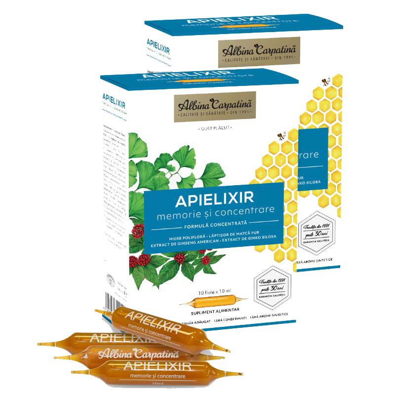 Apielixir Memorie si Concentrare 20 plus 10 fiole x 10 mililitri Albina Carpatina Apicola Pastoral Georgescu