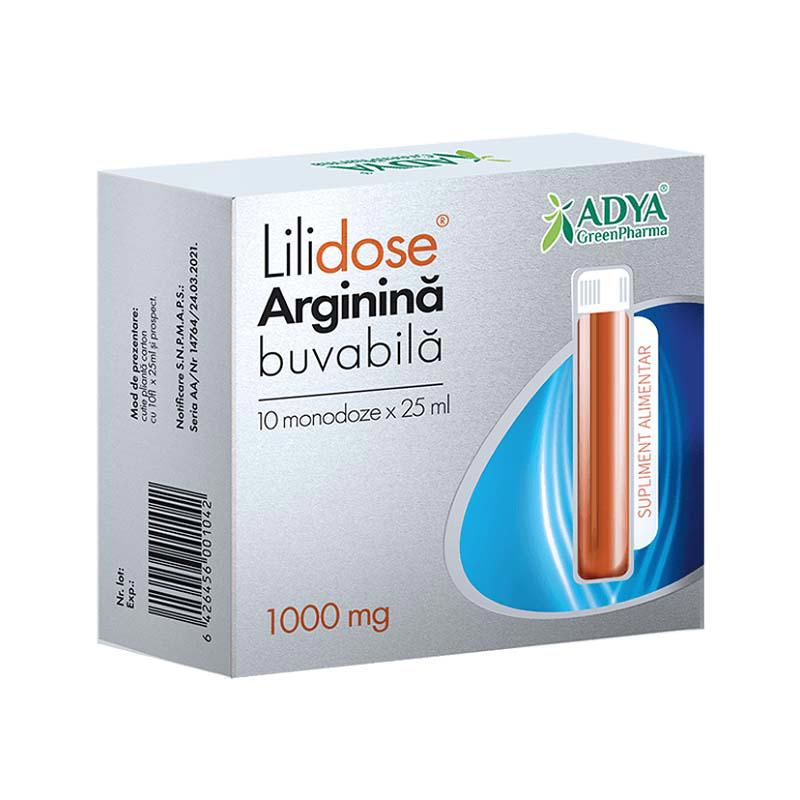 Arginina Buvabila 1000 miligrame Lilidose 10 monodoze x 25 mililitri Adya Green Pharma