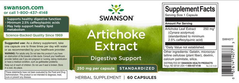 Artichoke (Anghinare) 250 miligrame 60 capsule Swanson