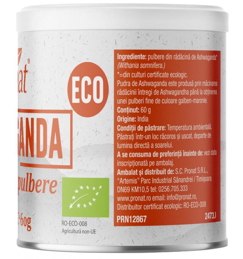 Ashwaganda Pulbere Eco 60 grame Pronat