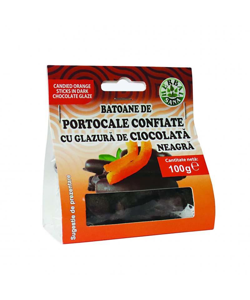 Batoane de Portocale Confiate cu Glazura de Ciocolata Neagra 100 grame Herbal Sana Herbavit
