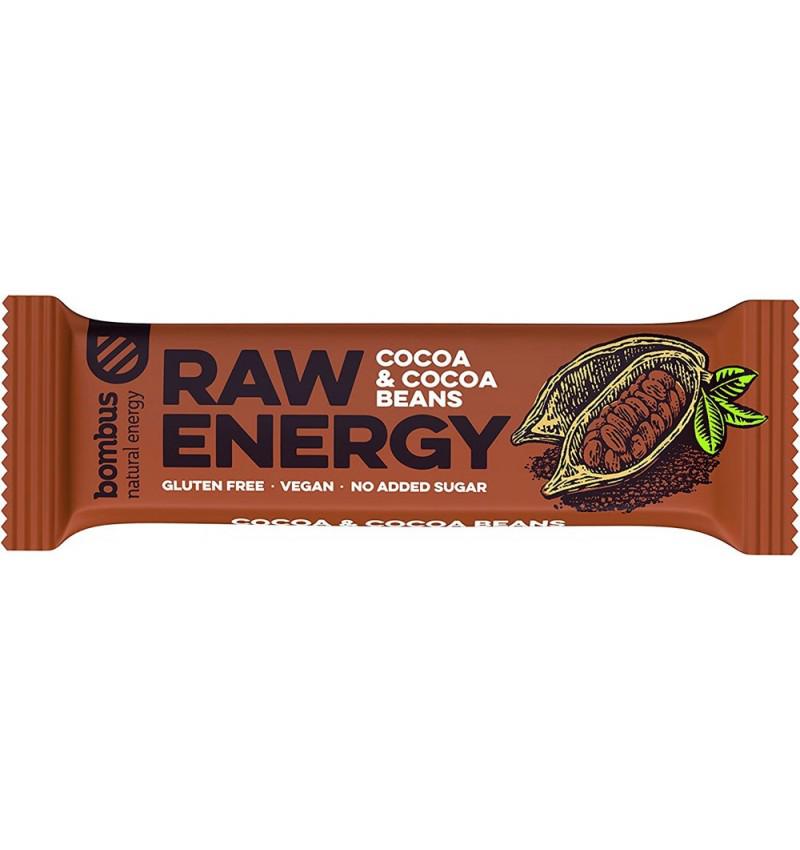 Baton Energizant Raw Energy cu Cacao si Boabe de Cacao 50 grame Bombus