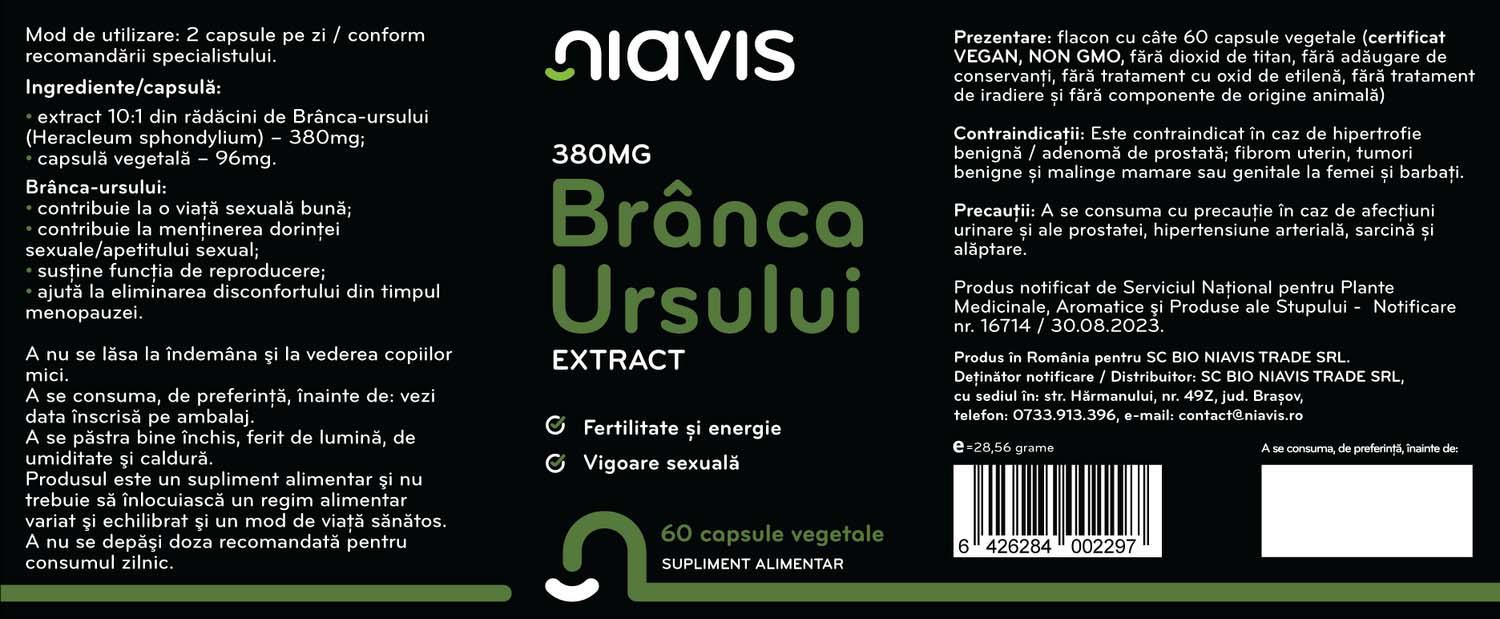 Branca Ursului Extract 380 miligrame 60 capsule Niavis