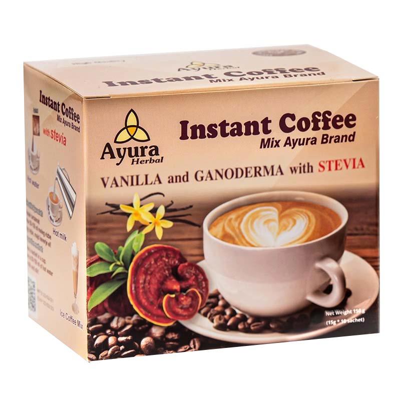 Cafea cu Ganoderma Stevie si Vanilie Instant Coffee Mix 10 plicuri Ayura Herbal