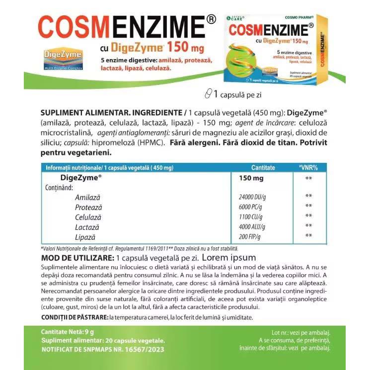 Cosmenzime 150 miligrame 20 comprimate Cosmo Pharm