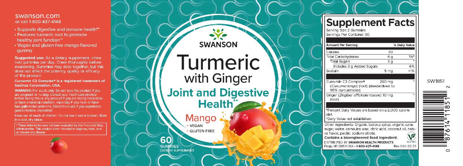 Curcumin C3 Complex Turmeric with Ginger Mango 60 Gummies Swanson