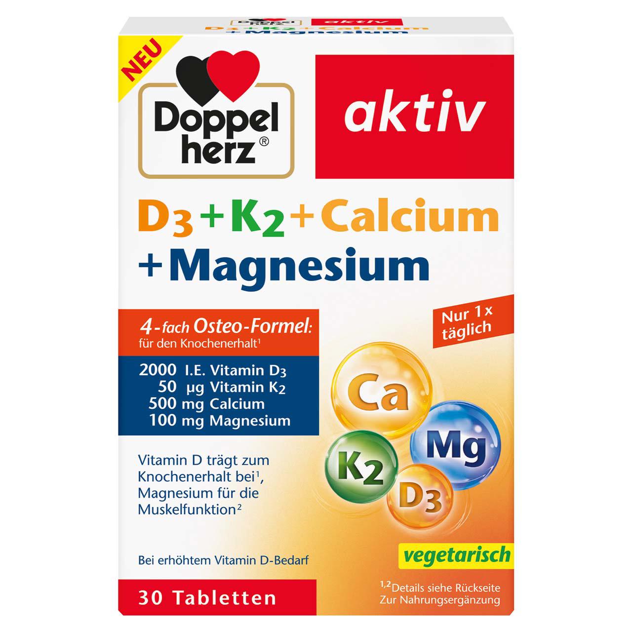 D3 + K2 + Calciu + Magneziu Aktiv 30 comprimate Doppelherz