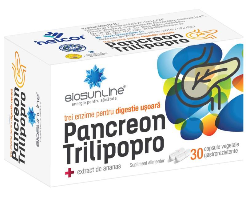 Enzime Digestive Pancreon Trilipopro BioSunLine 30 capsule vegetale Gastrorezistente Helcor