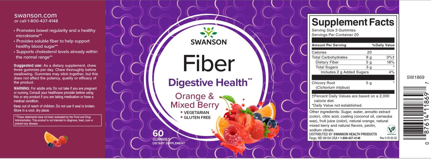 Fiber Orange & Mix Berry 60 Gummies Swanson