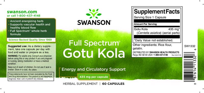 Full Specturm Gotu Kola 435 miligrame 60 capsule Swanson