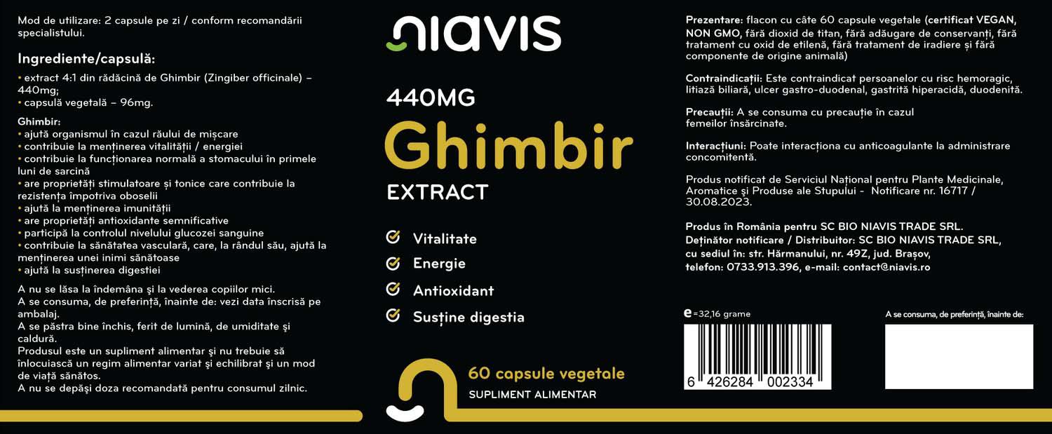 Ghimbir Extract 440 miligrame 60 capsule Niavis