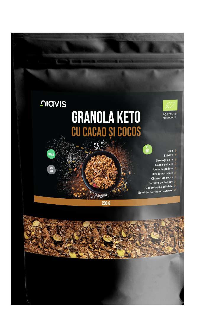 Granola Keto cu Cacao si Cocos Ecologica 200 grame Niavis