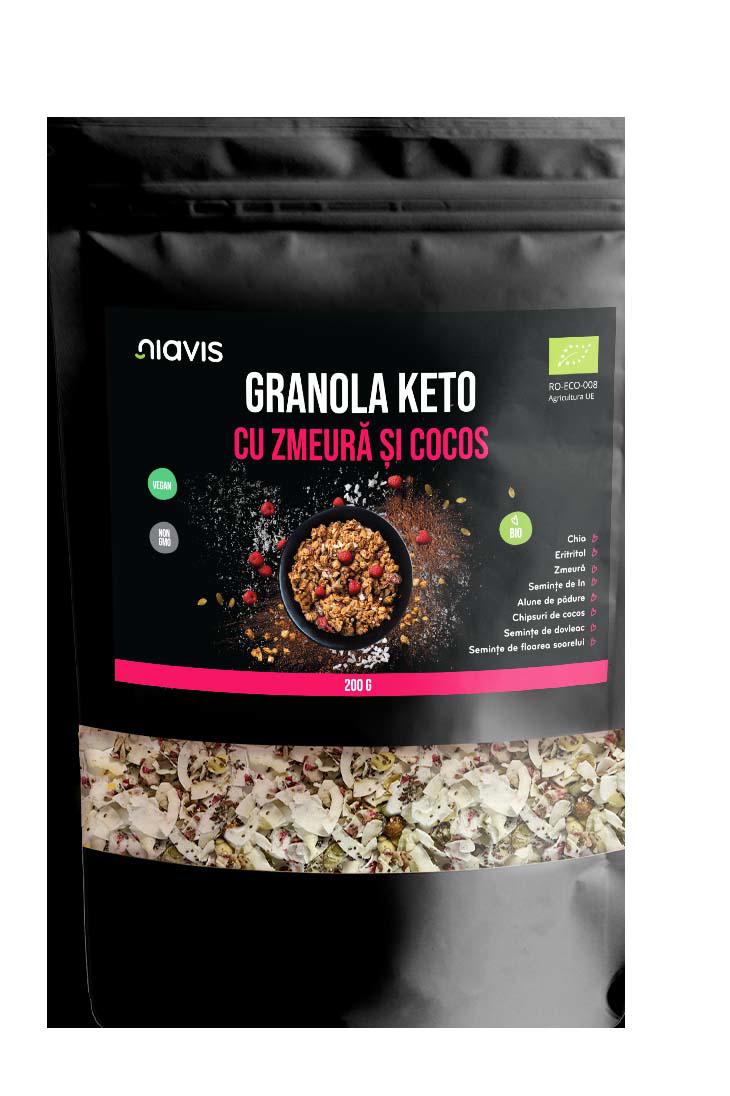 Granola Keto cu Zmeura si Cocos Ecologica 200 grame Niavis