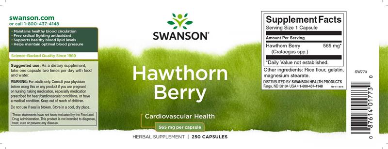 Hawthorn Berry (Crataegus) 565 miligrame 250 capsule Swanson