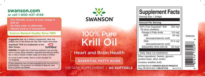 Krill Oil 100% Pure Superba2™ 60 capsule Swanson