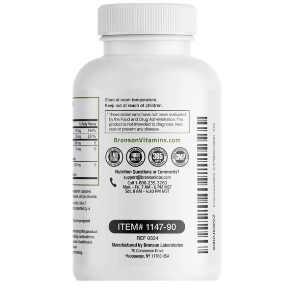 L-Lysine Defense 1500 miligrame 90 capsule Bronson Laboratories