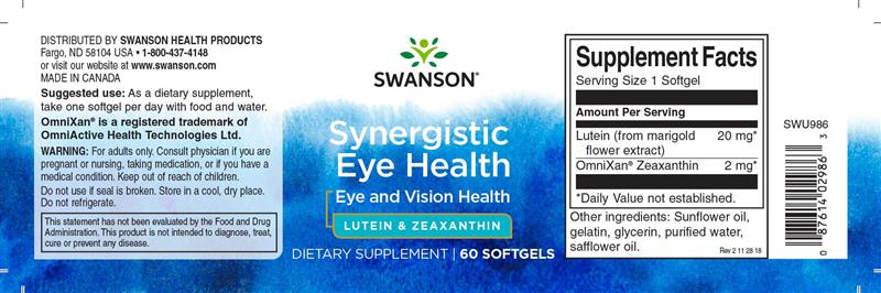 Lutein & Zeaxanthin (Synergistic Eye Health) 60 capsule Swanson