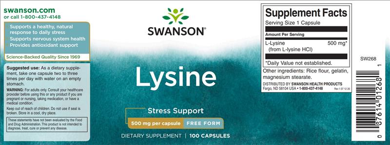 Lysine (Lizina HCI) 500 miligrame 100 capsule Swanson