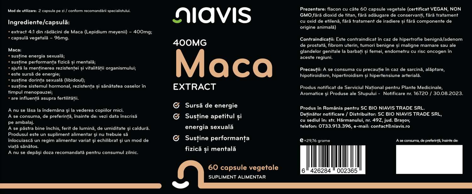 Maca Extract 400 miligrame 60 capsule Niavis