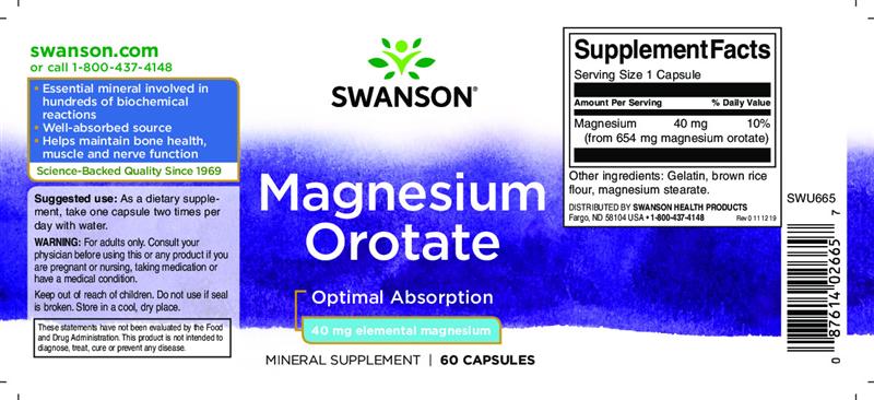 Magnesium Orotate 40 miligrame 60 capsule Swanson