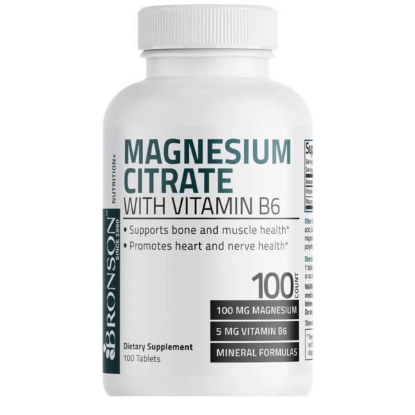 Magneziu Citrat 100 miligrame cu Vitamina B6 5 miligrame 100 tablete Bronson Laboratories