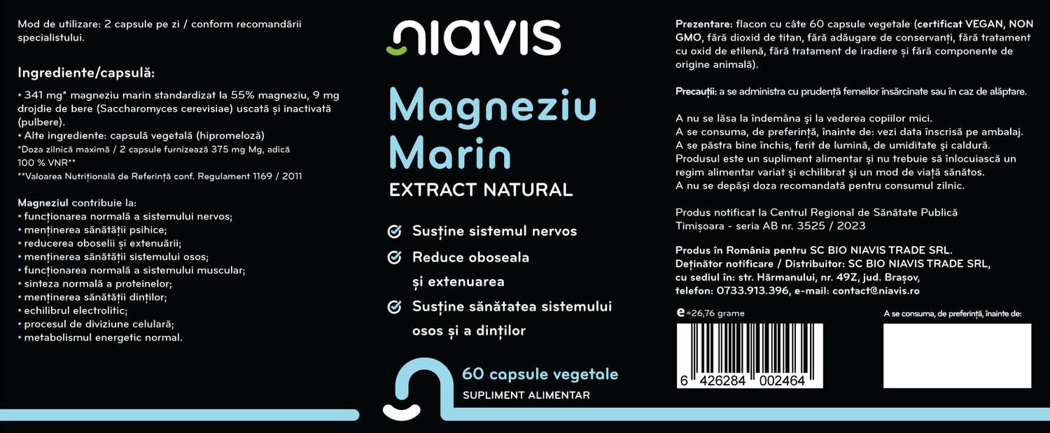 Magneziu Marin Extract Natural 60 capsule Niavis