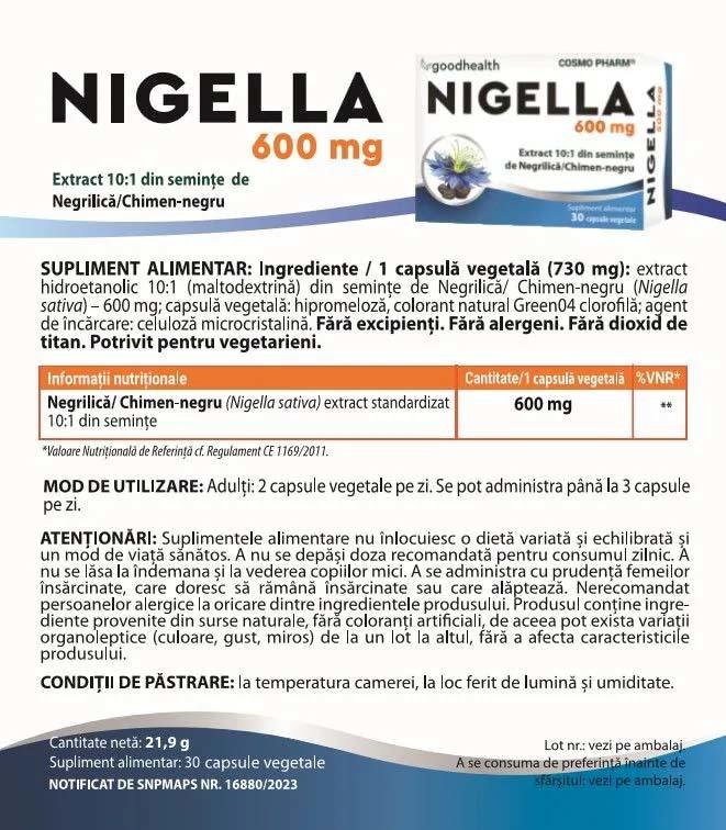 Nigella Sativa 600 miligrame 30 capsule Cosmo Pharm