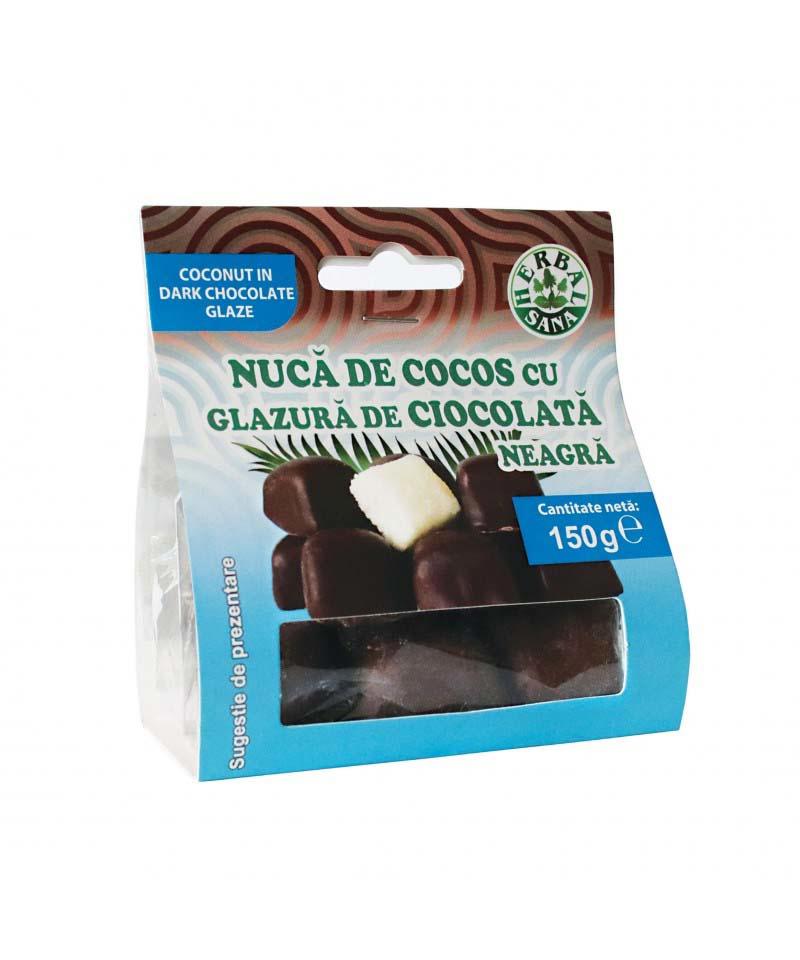 Nuca de Cocos Glazurata cu Ciocolata Neagra 150 grame Herbal Sana Herbavit