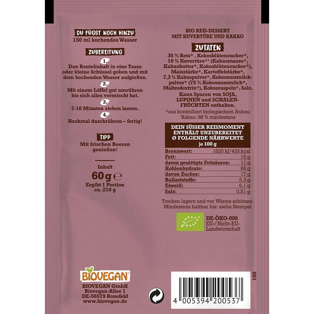 Orez Desert cu Ciocolata Neagra Fara Gluten Eco 60 grame Biovegan