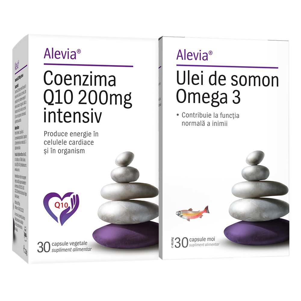 Pachet Coenzima Q10 Intensiv 200 miligrame 30 capsule + Omega 3 Ulei de Somon 30 capsule Alevia