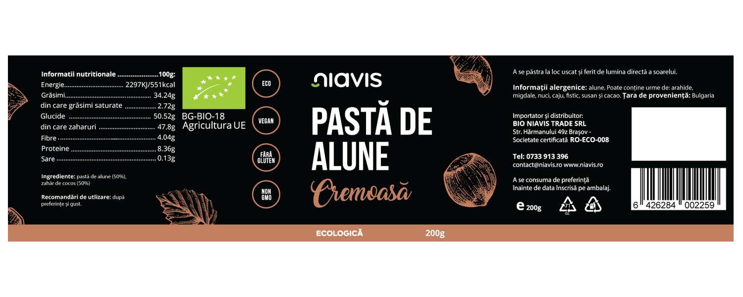 Pasta de Alune Cremoasa Ecologica 200 grame Niavis