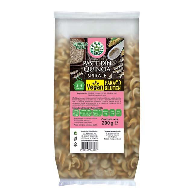Paste din Quinoa Spirale Vegan Fara Gluten 200 grame Herbal Sana Herbavit