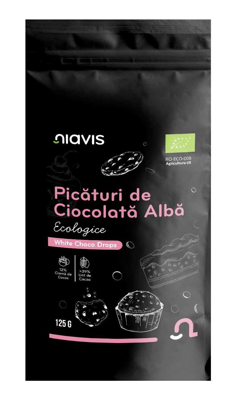 Picaturi de Ciocolata Alba Ecologice 125 grame Niavis