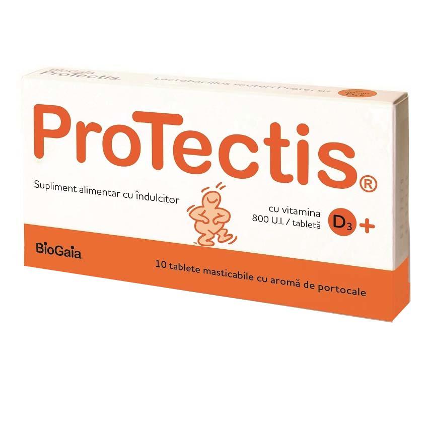 Protectis cu Vitamina D3 800 UI cu Aroma de Portocale 10 tablete masticabile BioGaia