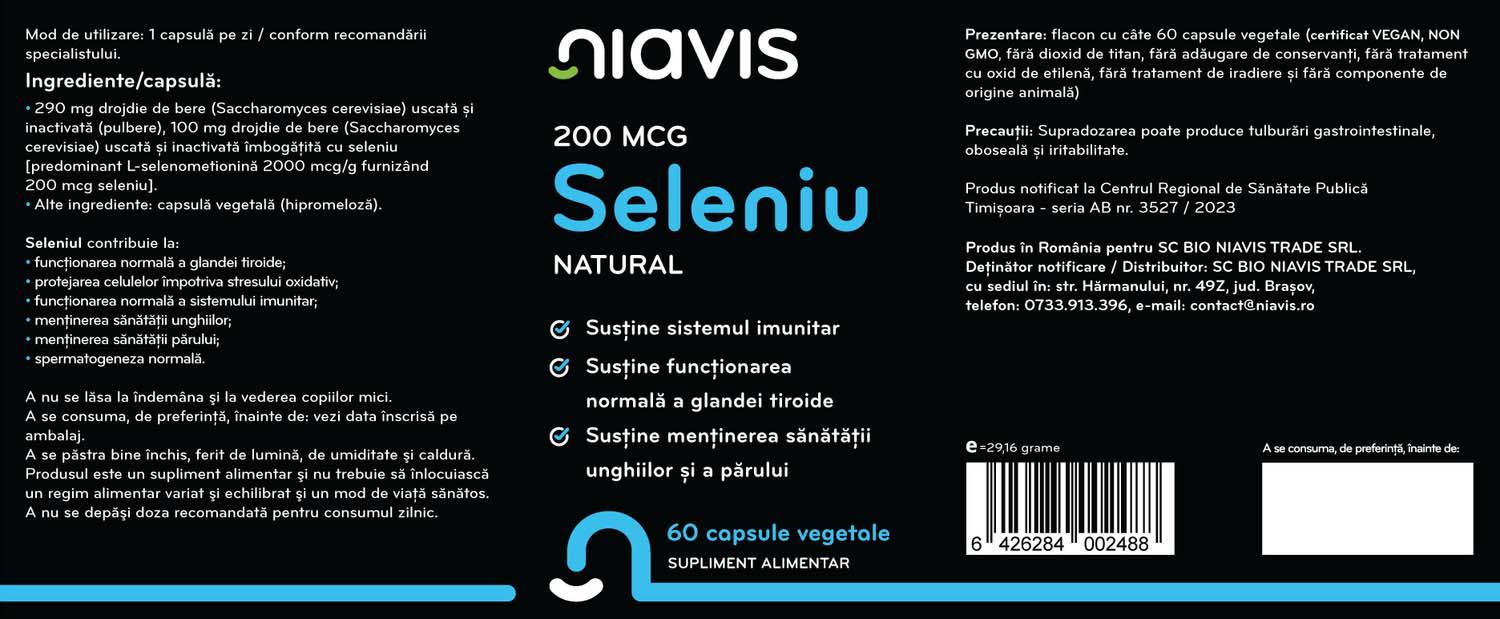 Seleniu Natural 200 mcg 60 capsule Niavis