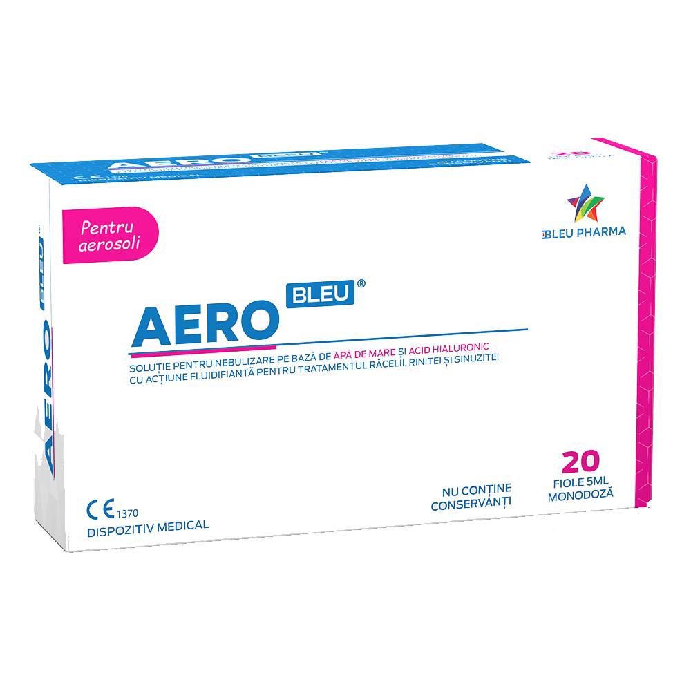 Solutie pentru Nebulizare pe Baza de Apa si Acid Hialuronic Aero Bleu 20 fiole x 5 mililitri Bleu Pharma