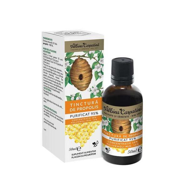 Tinctura de Propolis Purificat 95% polifenoli min 15% 50 mililitri Albina Carpatina Apicola Pastoral Georgescu