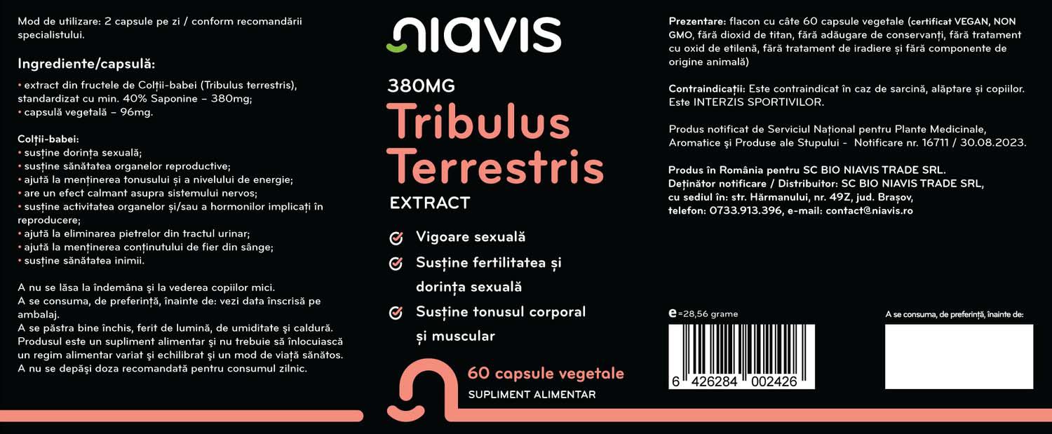 Tribulus Terrestris Extract 380 miligrame 60 capsule Niavis