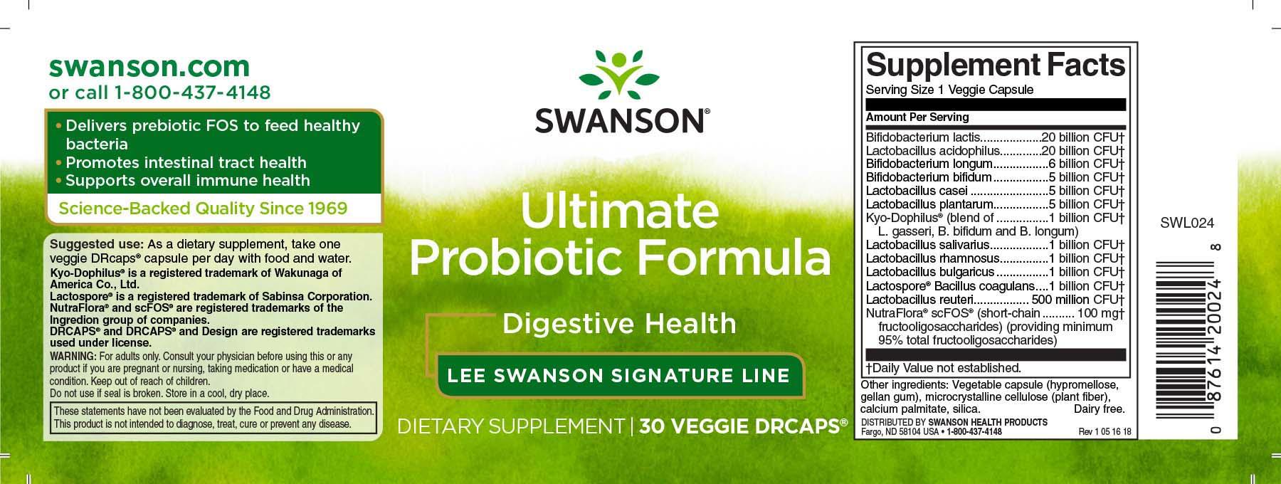 Ultimate Probiotic Formula 66,5 Miliarde 7 Tulpini cu NutraFlora 30 DRcaps Swanson