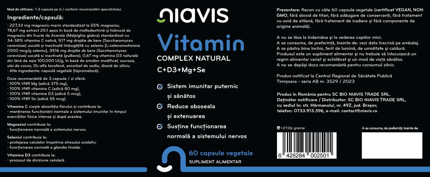 Vitamin Complex Natural C+D3+Mg+Se 60 capsule Niavis