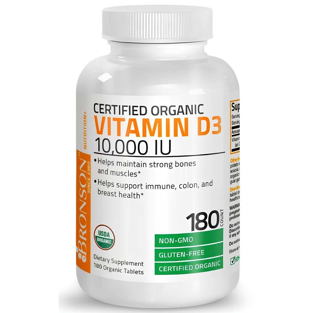 Vitamin D3 High Dose Organic 10,000 IU 180 capsule Bronson Laboratories