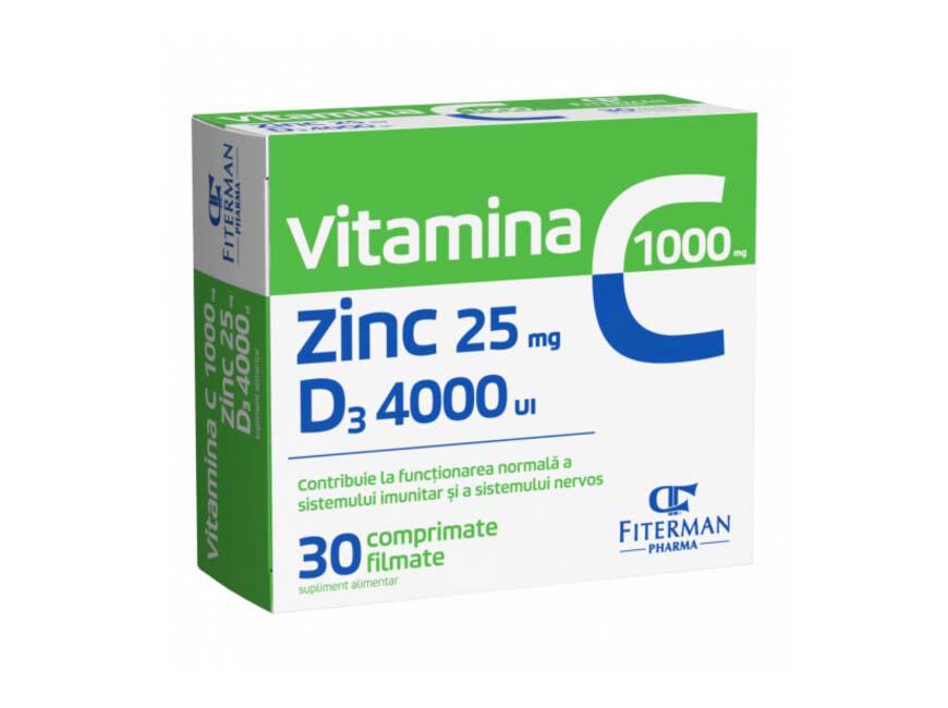 Vitamina C 1000 miligrame + Zn 25 miligrame + D3 4000UI 30 comprimate filmate Fiterman