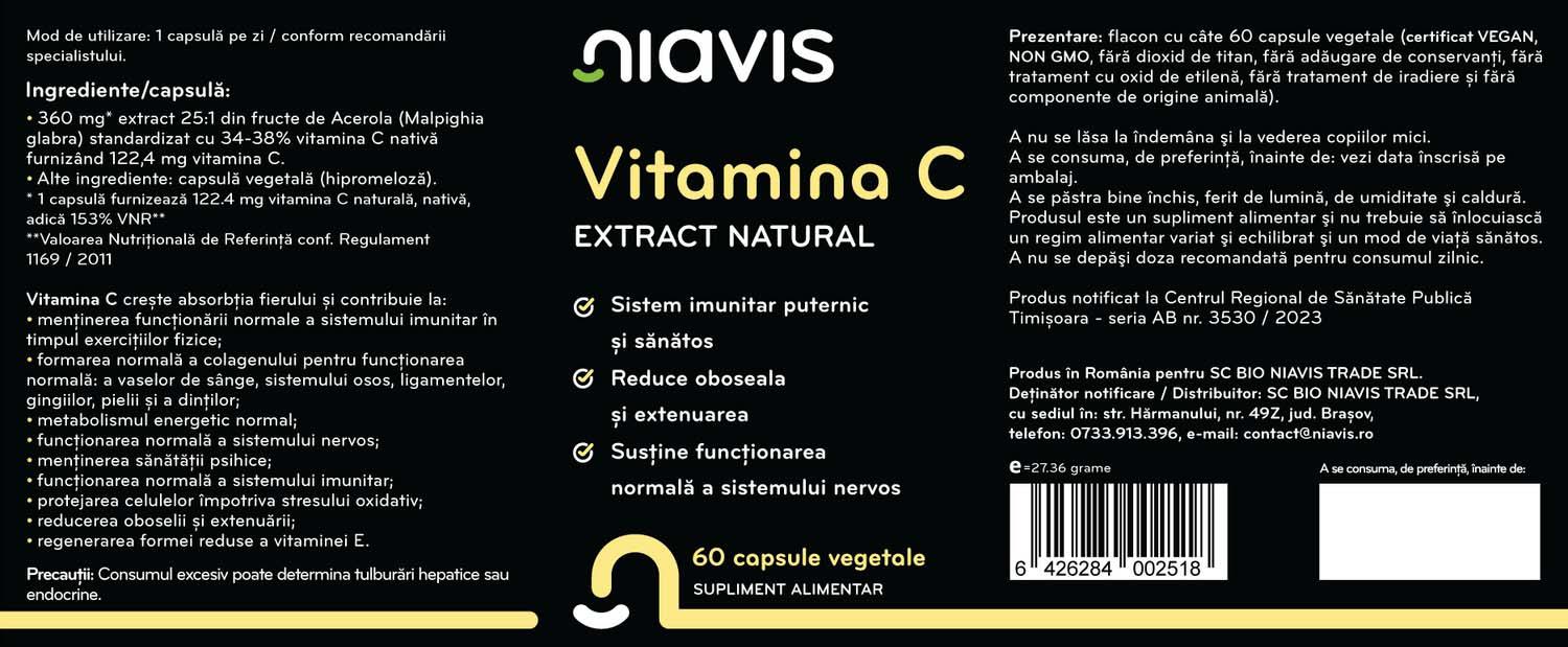 Vitamina C Extract Natural 60 capsule Niavis