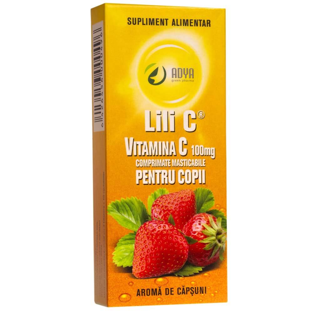 Vitamina C pentru Copii cu Aroma de Capsuni 100 miligrame Lili C 30 comprimate Adya Green Pharma