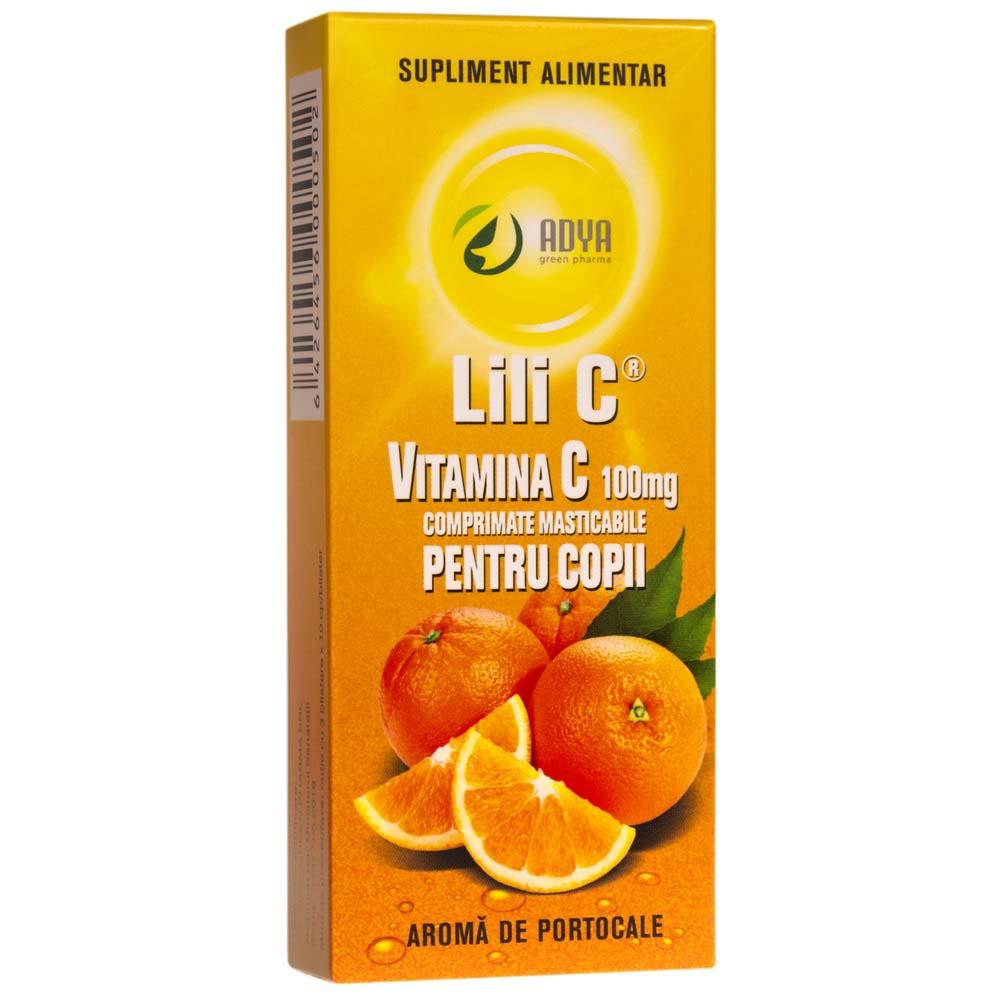 Vitamina C pentru Copii cu Aroma de Portocale 100 miligrame Lili C 30 comprimate Adya Green Pharma