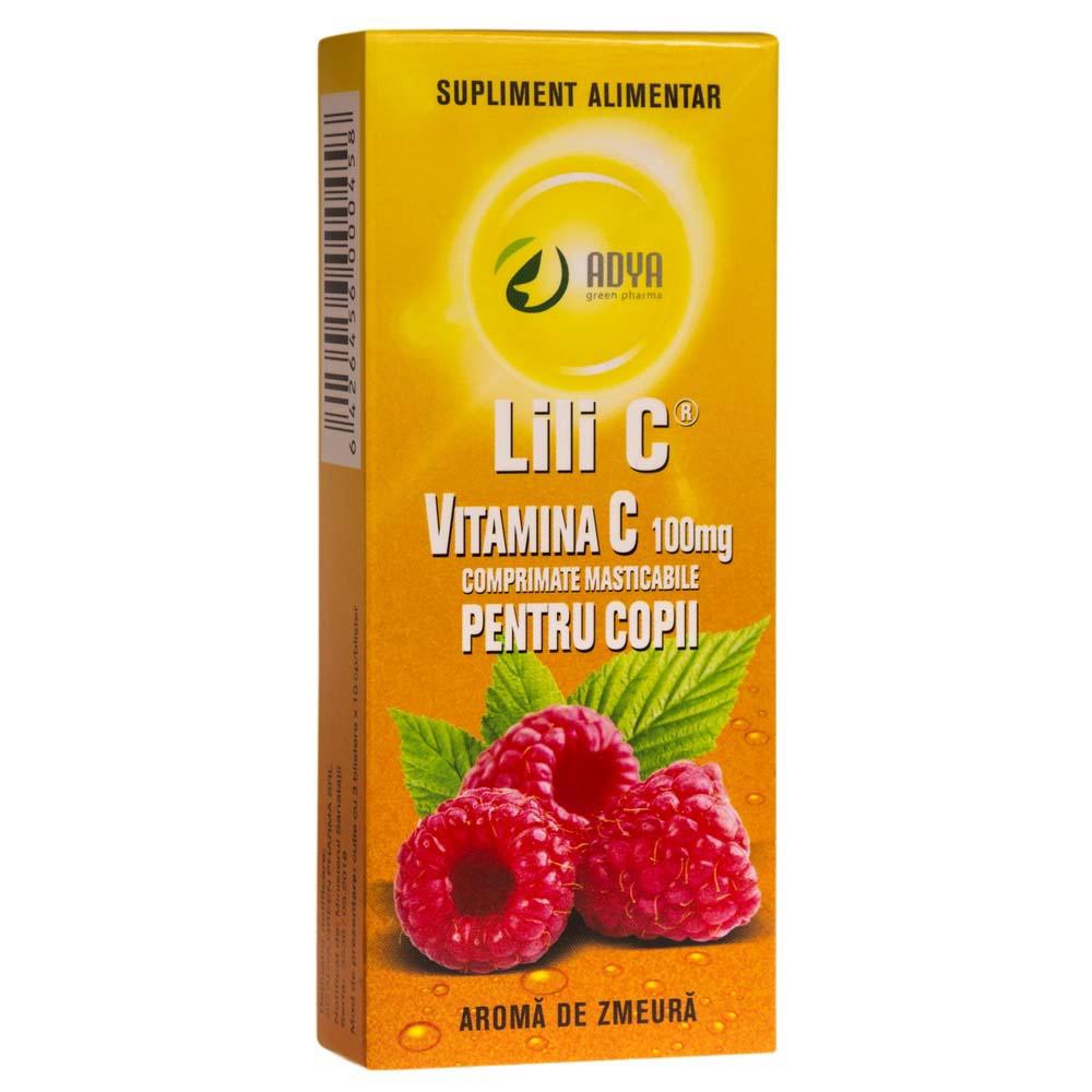 Vitamina C pentru Copii cu Aroma de Zmeura 100 miligrame Lili C 30 comprimate Adya Green Pharma