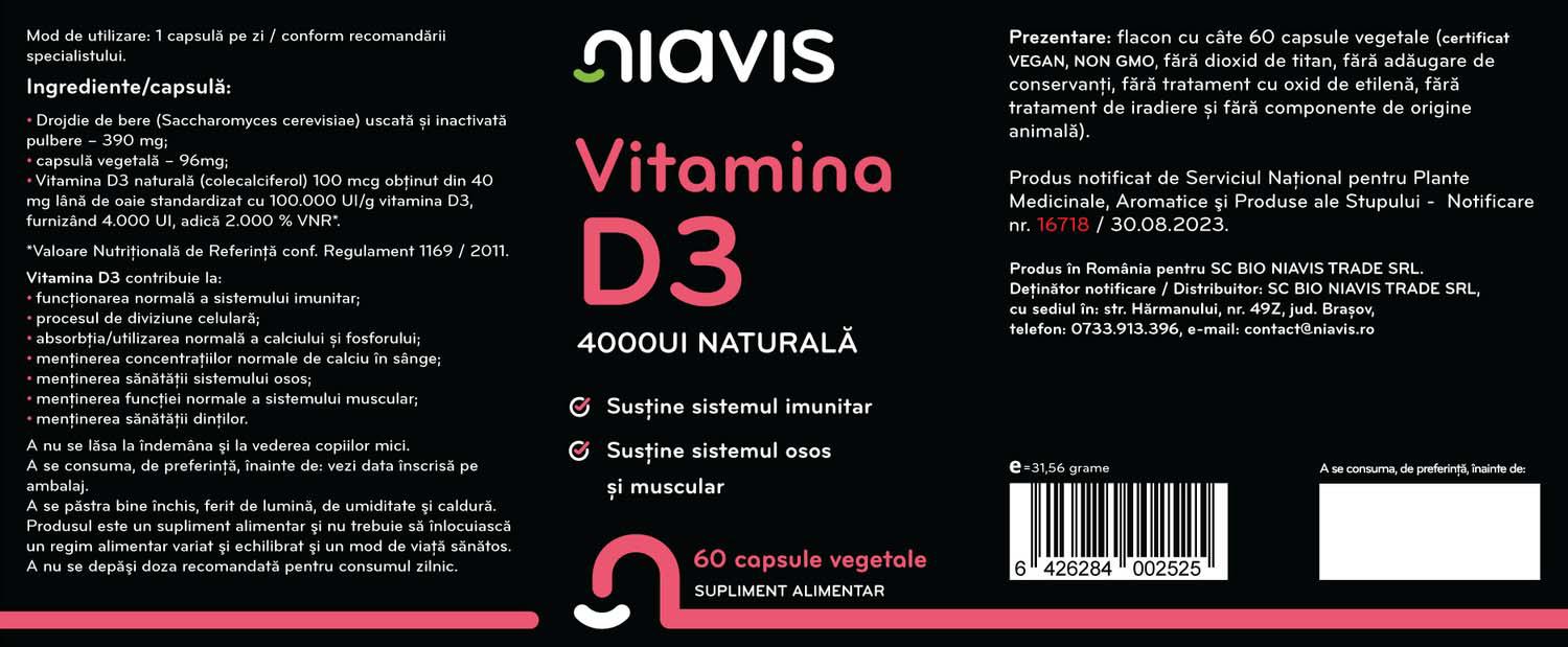 Vitamina D3 4000 UI Naturala 60 capsule Niavis