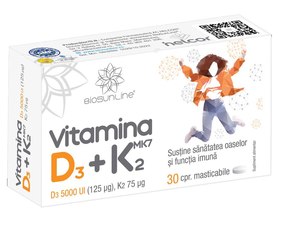 Vitamina D3 + K2 30 comprimate masticabile BioSunLine Helcor